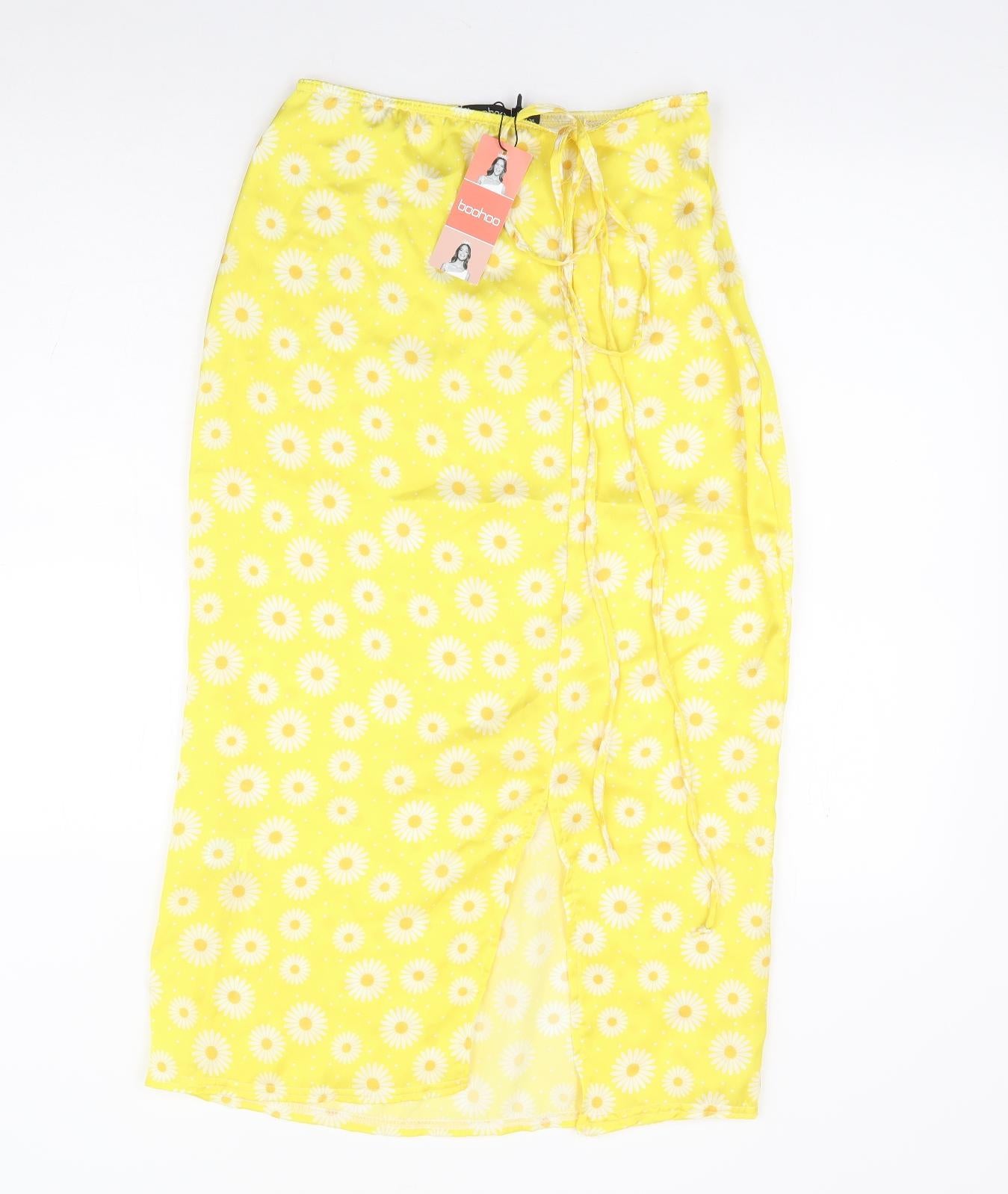 Boohoo Womens Yellow Floral Polyester Straight & Pencil Skirt Size 6 Tie - Daisy