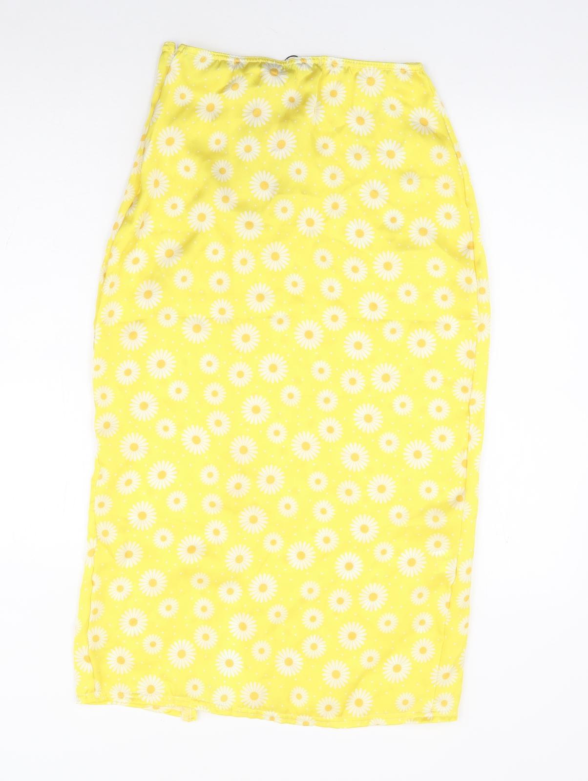 Boohoo Womens Yellow Floral Polyester Straight & Pencil Skirt Size 6 Tie - Daisy