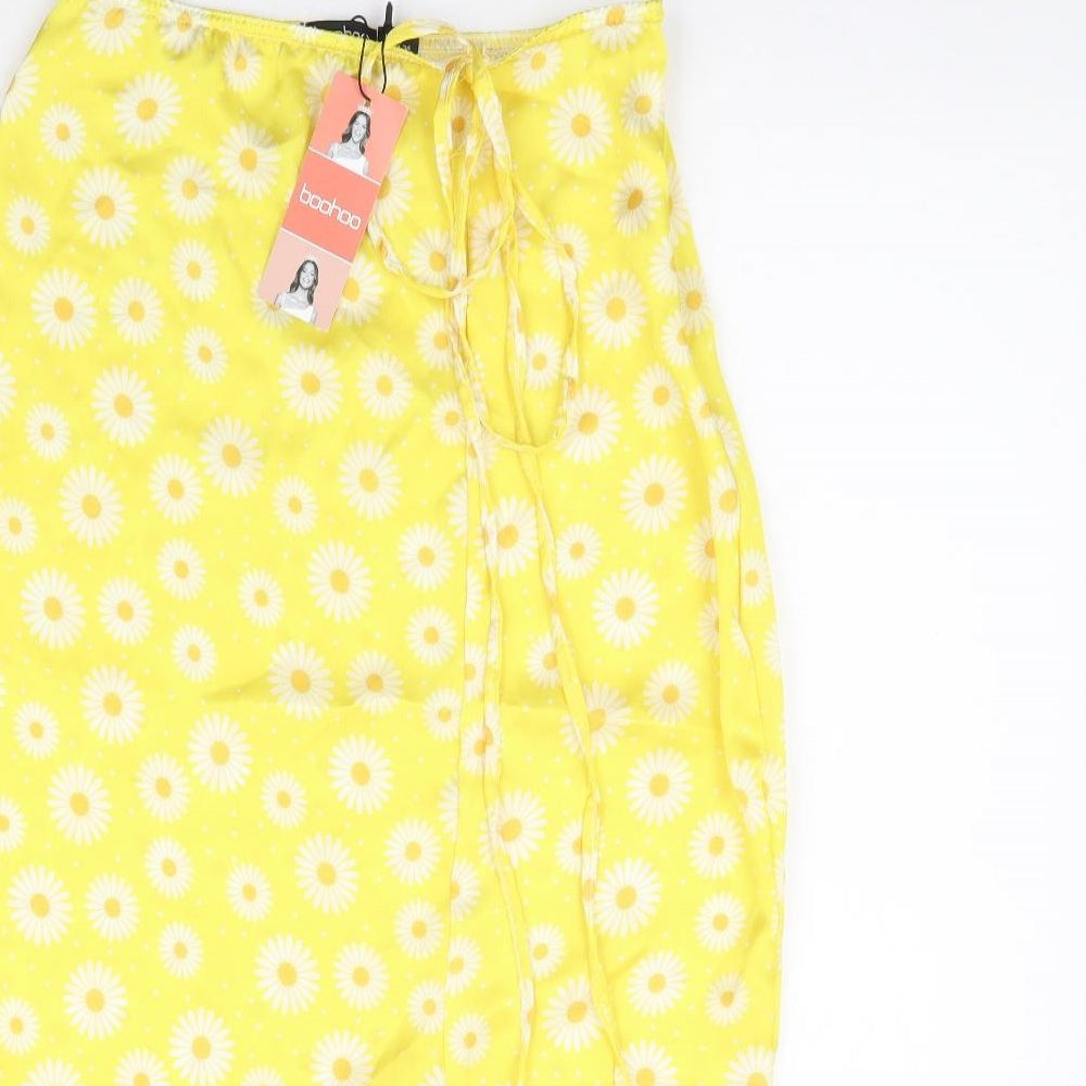 Boohoo Womens Yellow Floral Polyester Straight & Pencil Skirt Size 6 Tie - Daisy