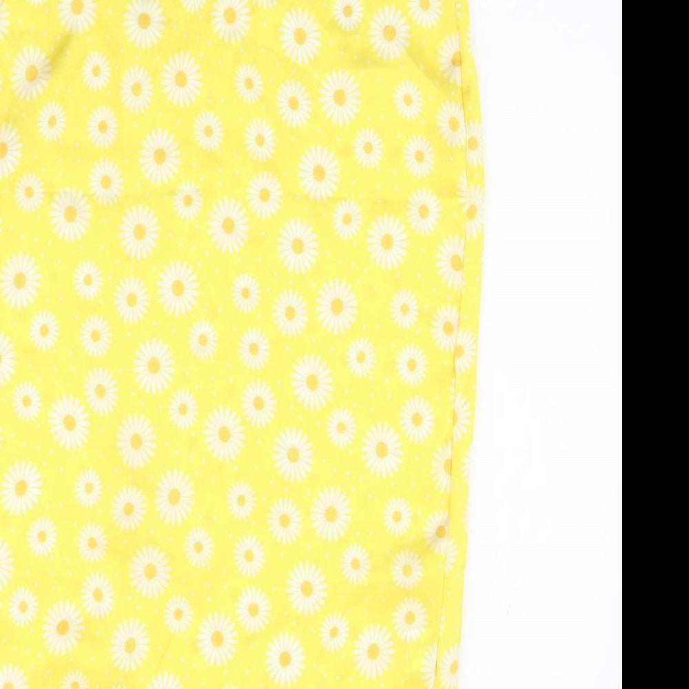 Boohoo Womens Yellow Floral Polyester Straight & Pencil Skirt Size 6 Tie - Daisy
