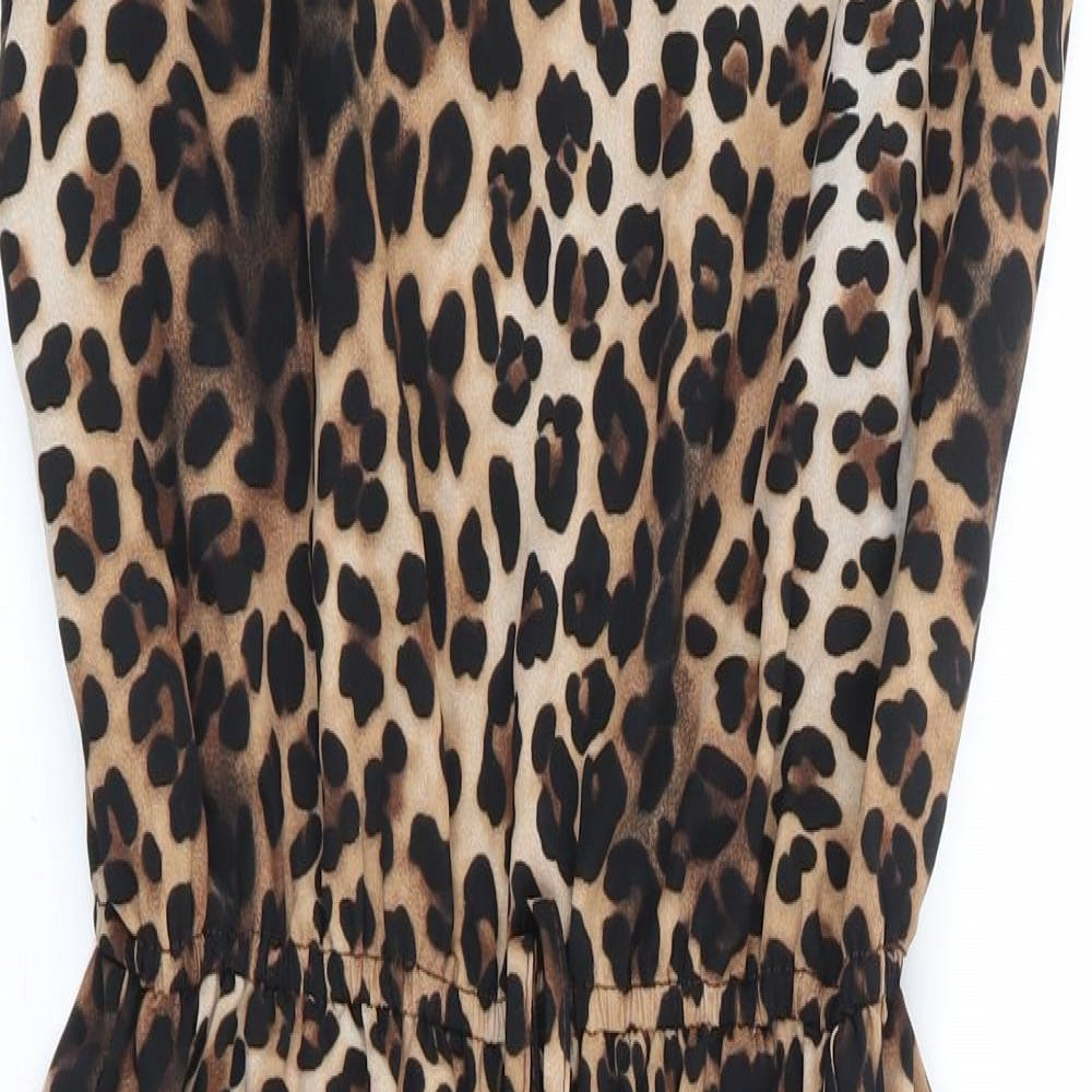River Island Womens Brown Animal Print Polyester A-Line Size 6 Round Neck Pullover - Leopard Print