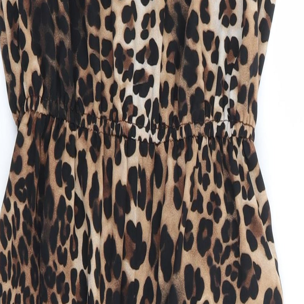 River Island Womens Brown Animal Print Polyester A-Line Size 6 Round Neck Pullover - Leopard Print