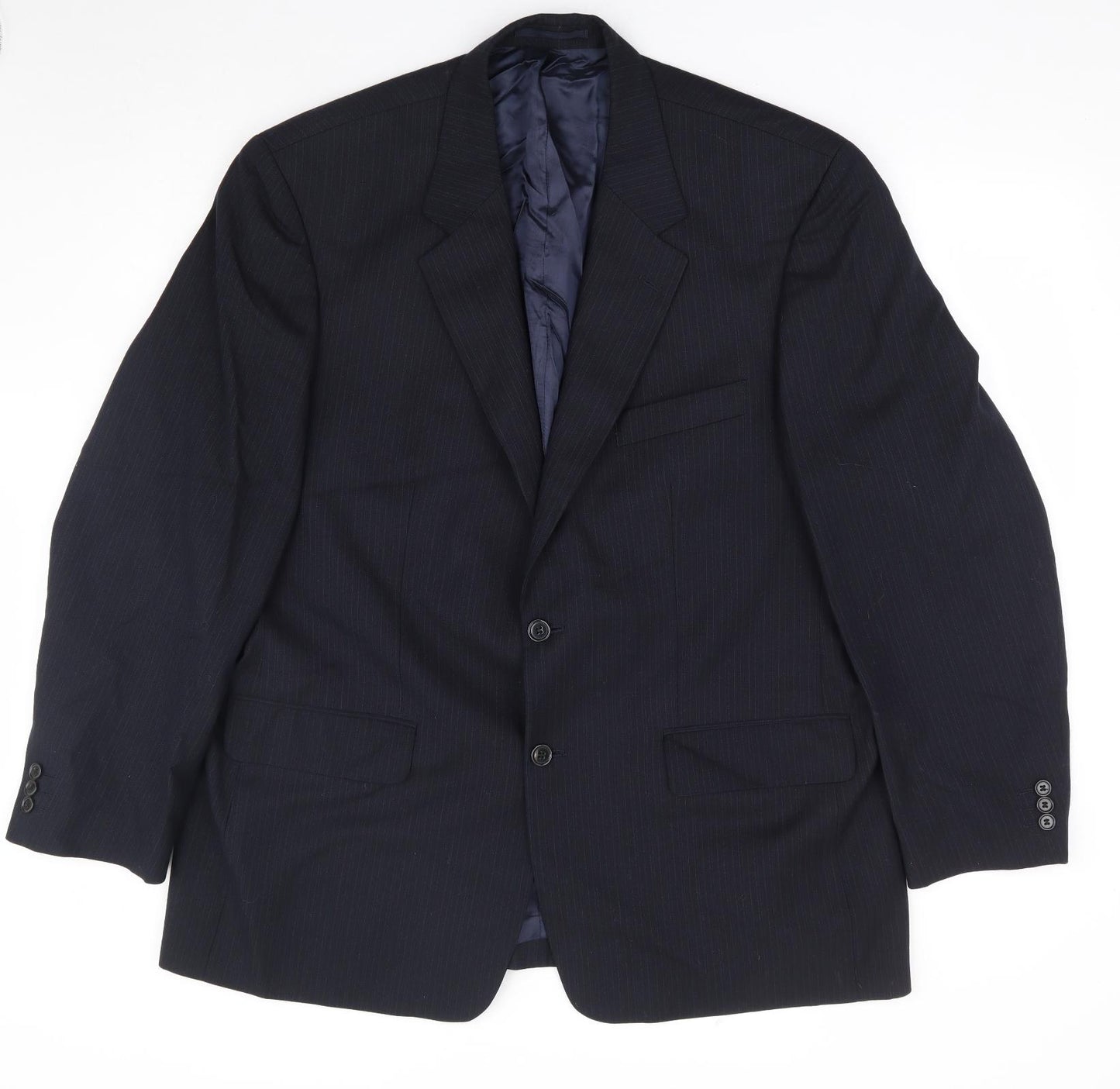 Wellington Mens Blue Striped Polyester Jacket Suit Jacket Size 46