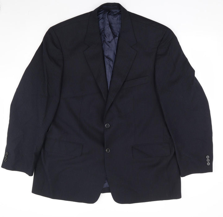 Wellington Mens Blue Striped Polyester Jacket Suit Jacket Size 46