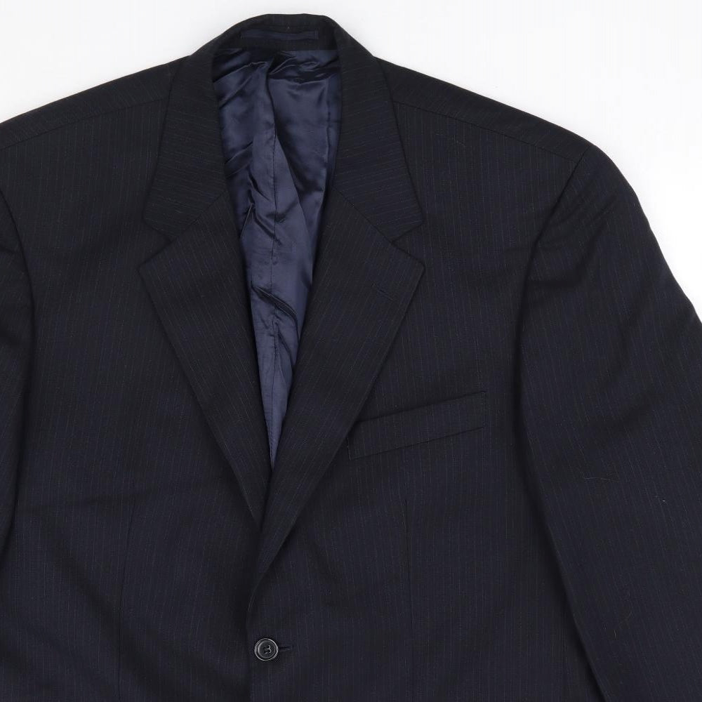 Wellington Mens Blue Striped Polyester Jacket Suit Jacket Size 46