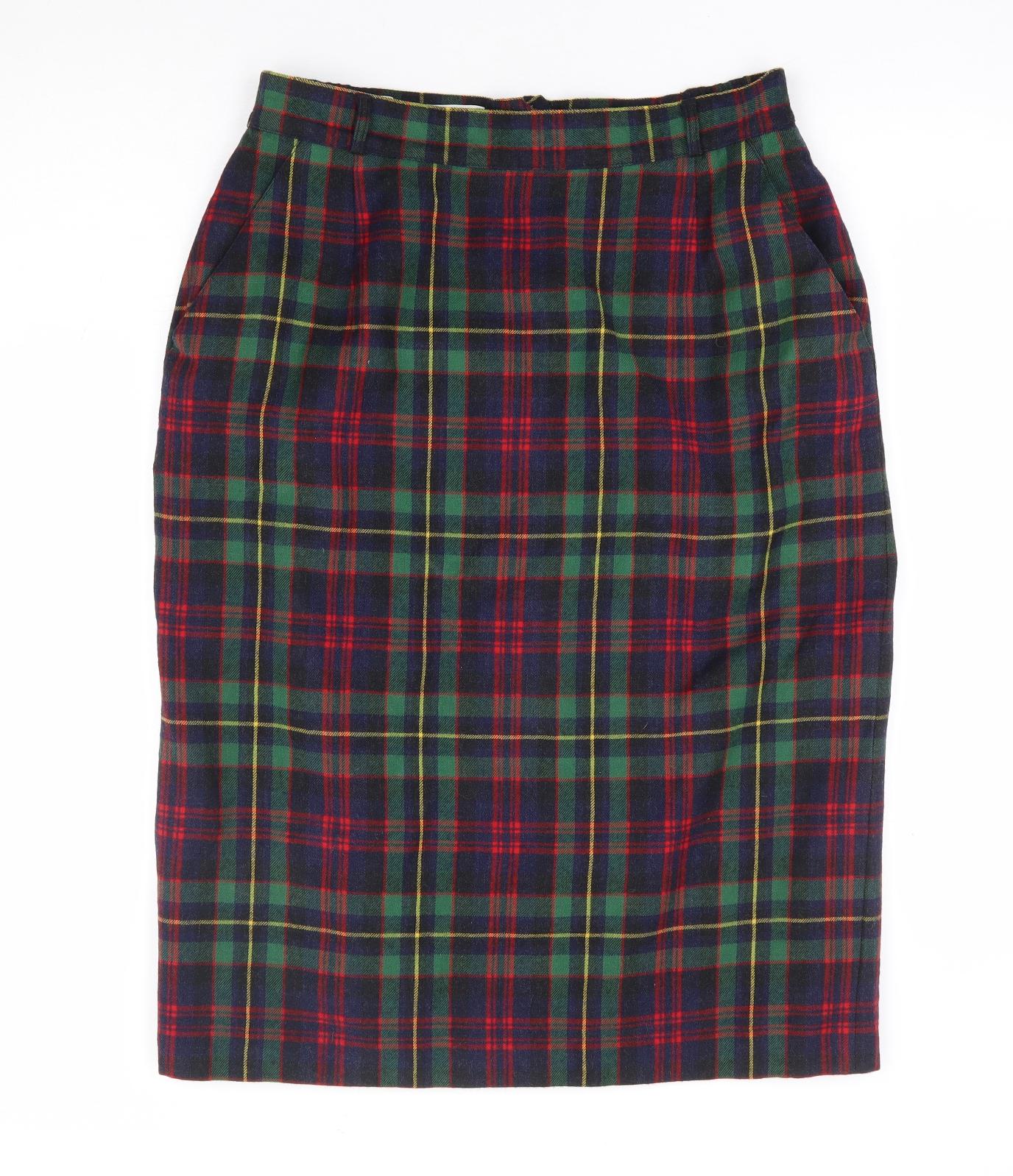 Bianca Womens Multicoloured Plaid Wool Straight & Pencil Skirt Size 14 Zip