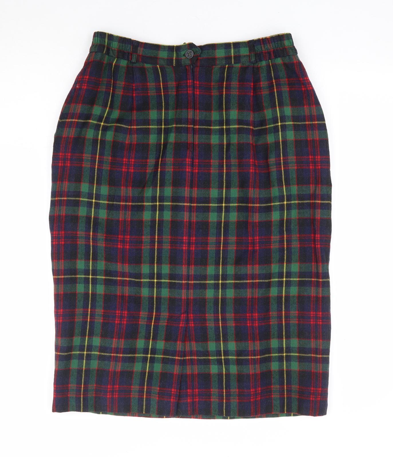Bianca Womens Multicoloured Plaid Wool Straight & Pencil Skirt Size 14 Zip