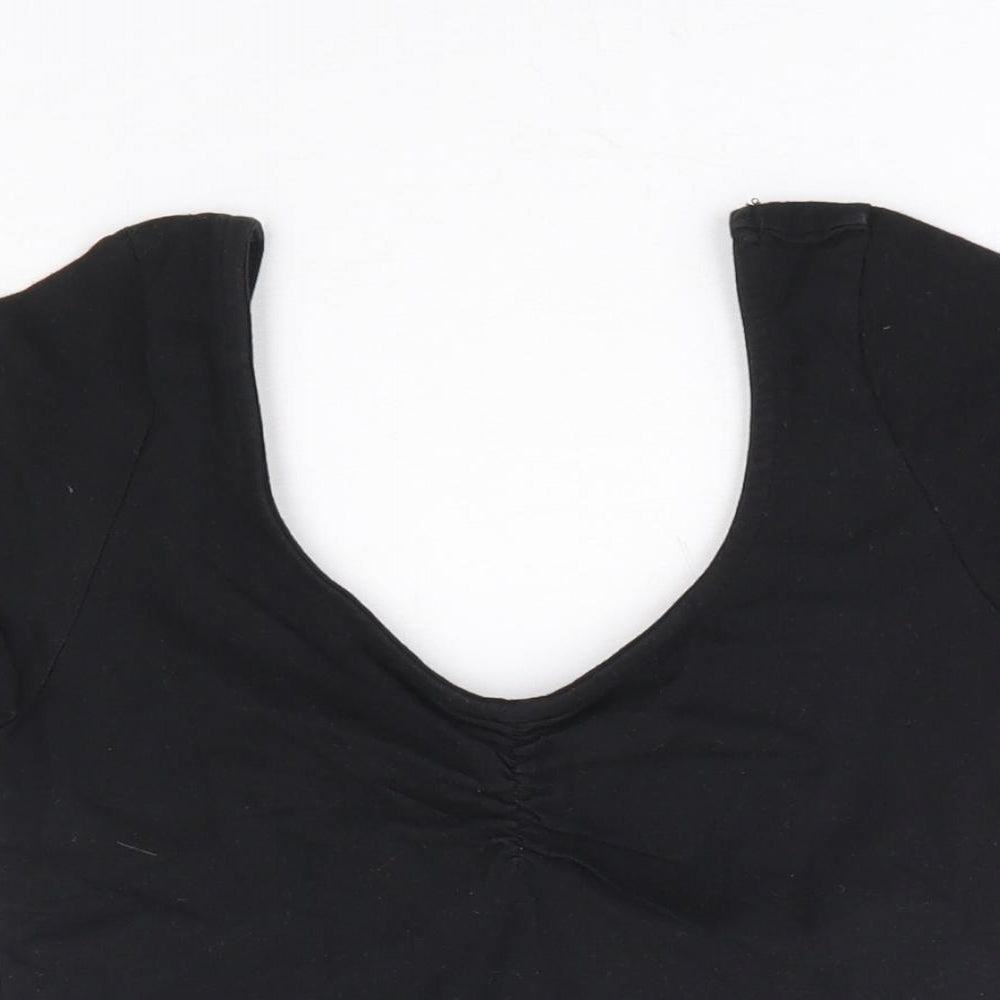 Primark Womens Black Cotton Cropped T-Shirt Size 10 Scoop Neck