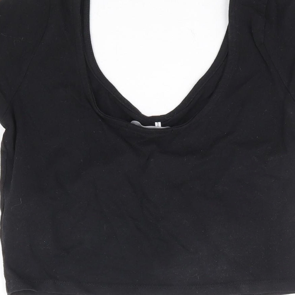 Primark Womens Black Cotton Cropped T-Shirt Size 10 Scoop Neck