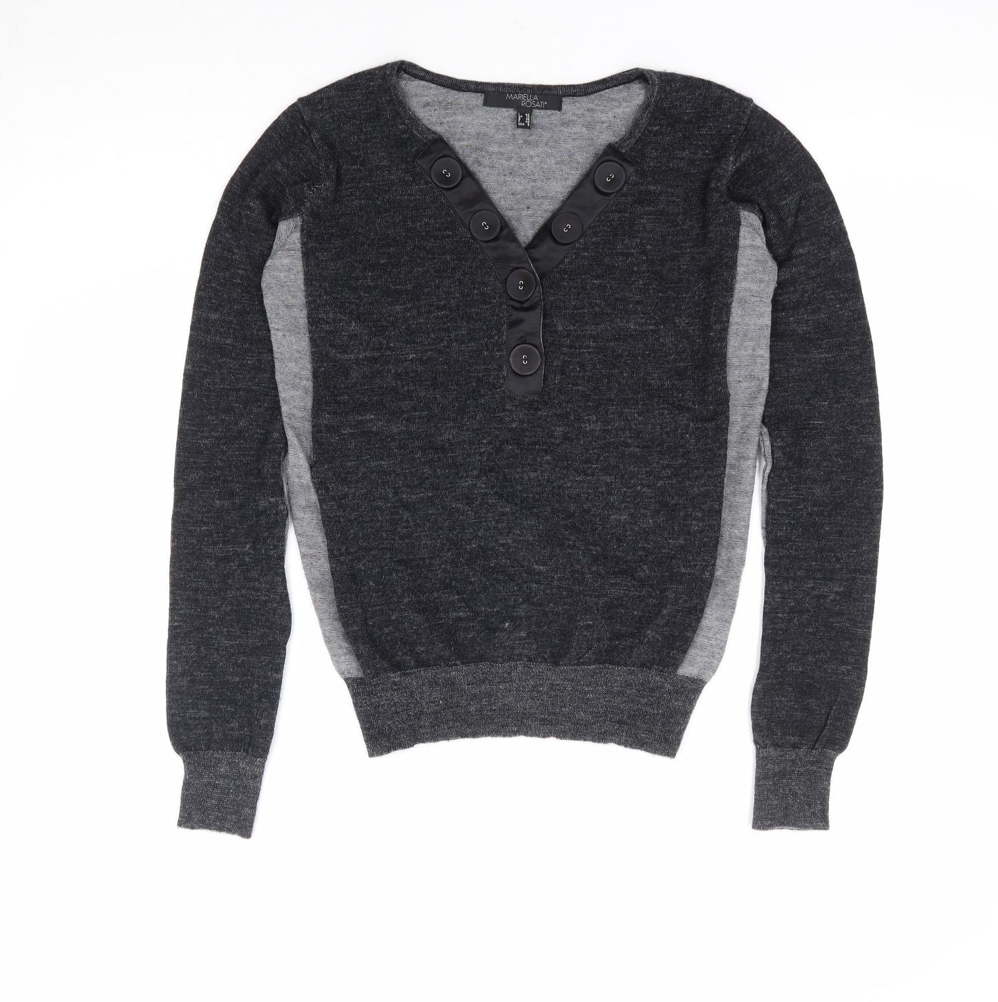 Mariella Rosati Womens Grey V-Neck 100% Wool Pullover Jumper Size 12
