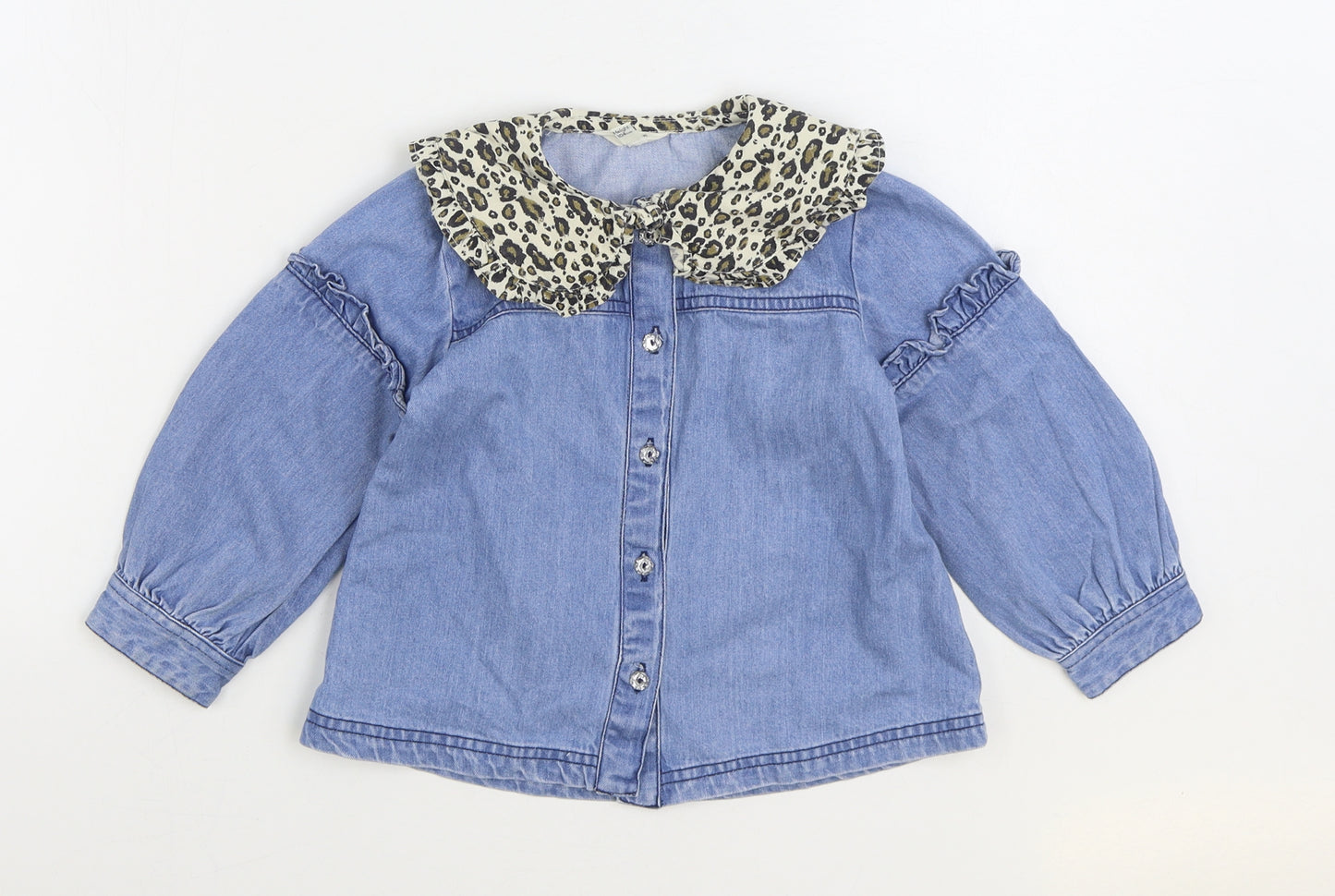 River Island Girls Blue Animal Print Jacket Size 3-4 Years Button - Leopard Print