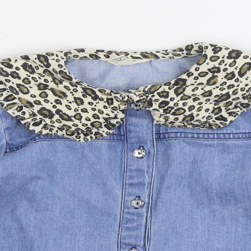 River Island Girls Blue Animal Print Jacket Size 3-4 Years Button - Leopard Print