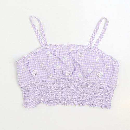 Zara Girls Purple Gingham Cotton Camisole Tank Size 11-12 Years Square Neck Pullover - Shirred