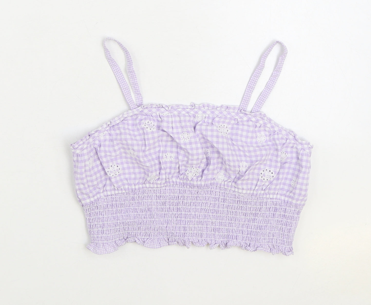 Zara Girls Purple Gingham Cotton Camisole Tank Size 11-12 Years Square Neck Pullover - Shirred