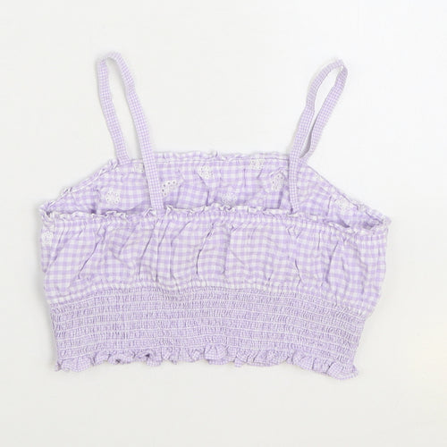 Zara Girls Purple Gingham Cotton Camisole Tank Size 11-12 Years Square Neck Pullover - Shirred