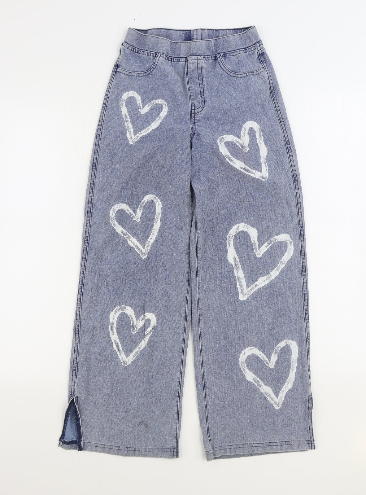 H&M Girls Blue Geometric Cotton Wide-Leg Jeans Size 10-11 Years Regular Pullover - Hearts
