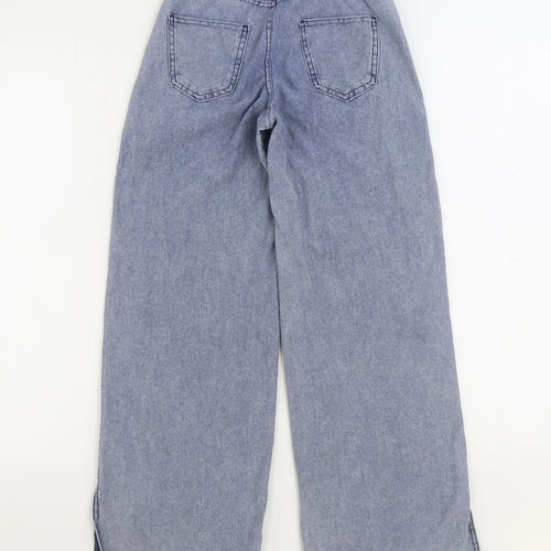 H&M Girls Blue Geometric Cotton Wide-Leg Jeans Size 10-11 Years Regular Pullover - Hearts