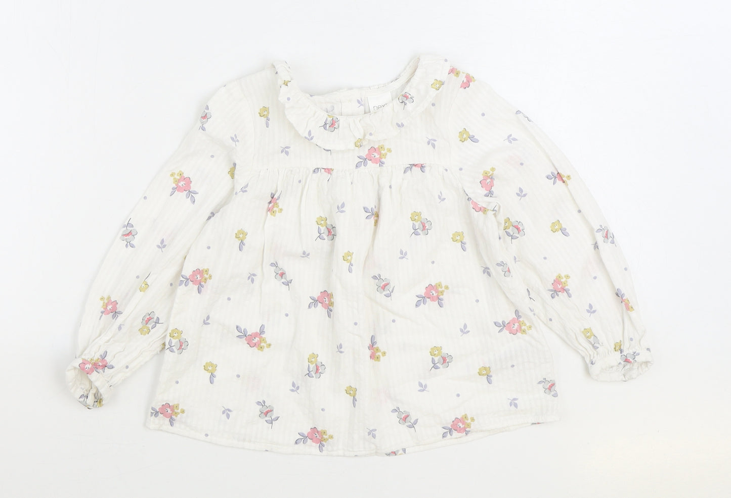 NEXT Girls White Floral 100% Cotton Basic Blouse Size 3-4 Years Round Neck Button