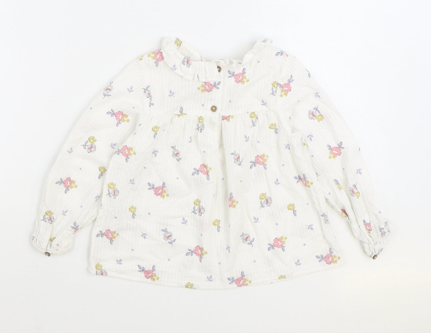 NEXT Girls White Floral 100% Cotton Basic Blouse Size 3-4 Years Round Neck Button