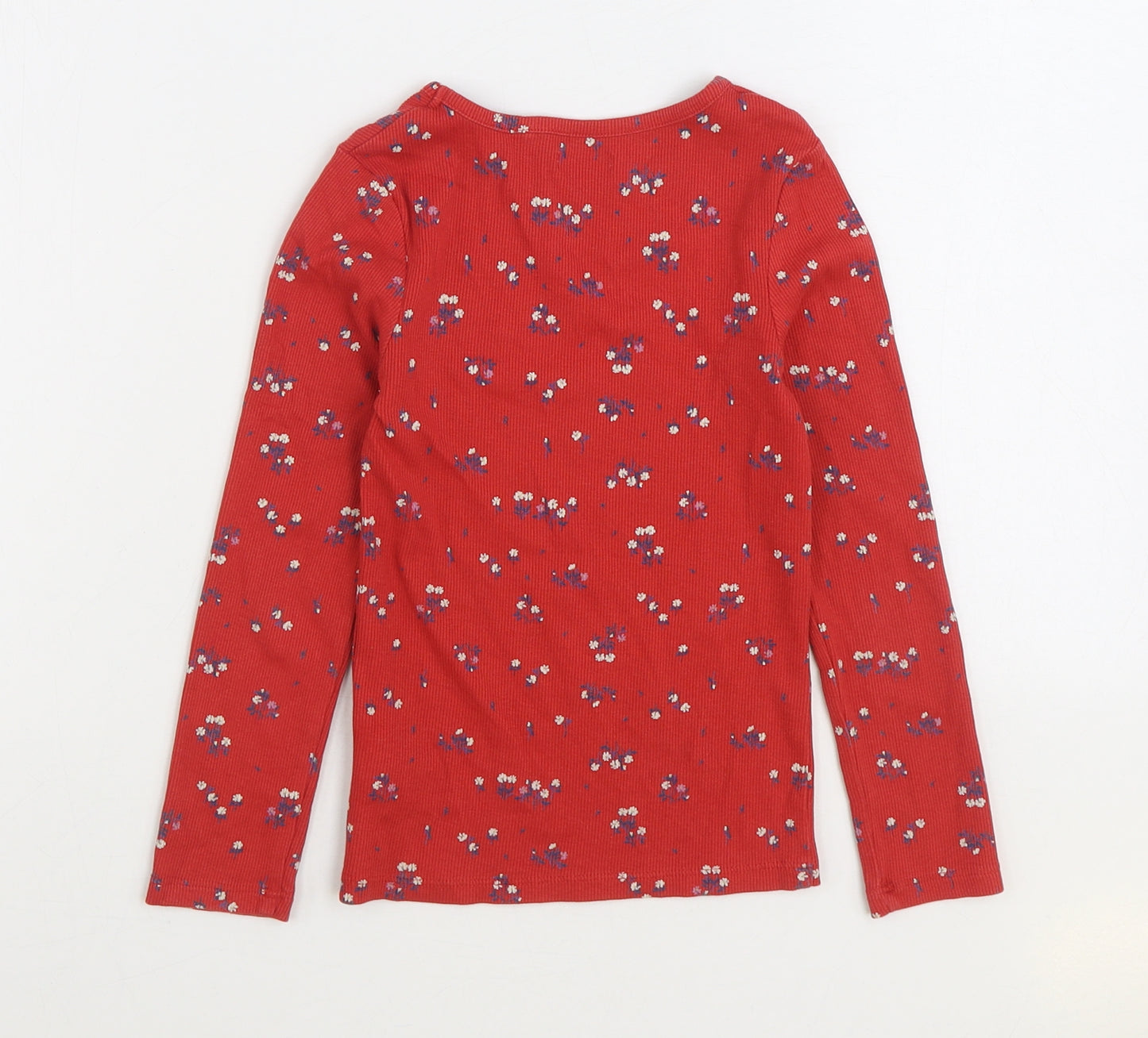 NEXT Girls Red Floral Cotton Basic T-Shirt Size 6 Years Round Neck Pullover