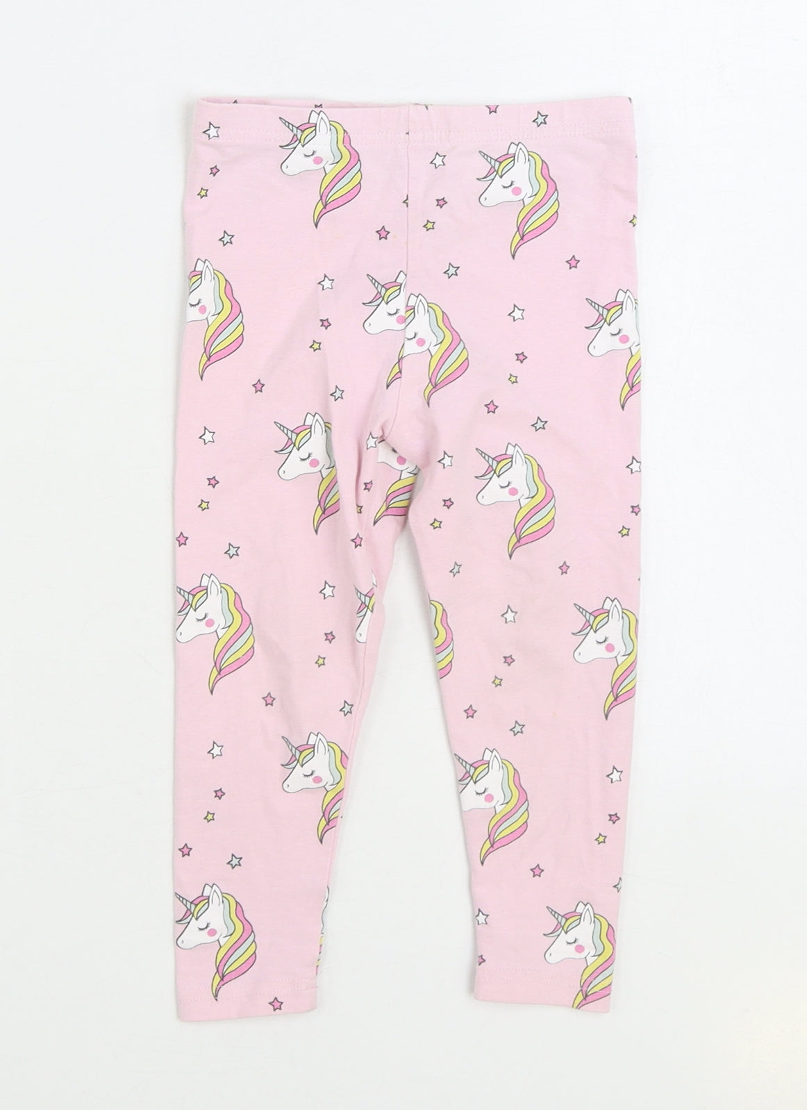 Primark Girls Pink Geometric Cotton Jogger Trousers Size 3-4 Years Regular Pullover - Unicorn