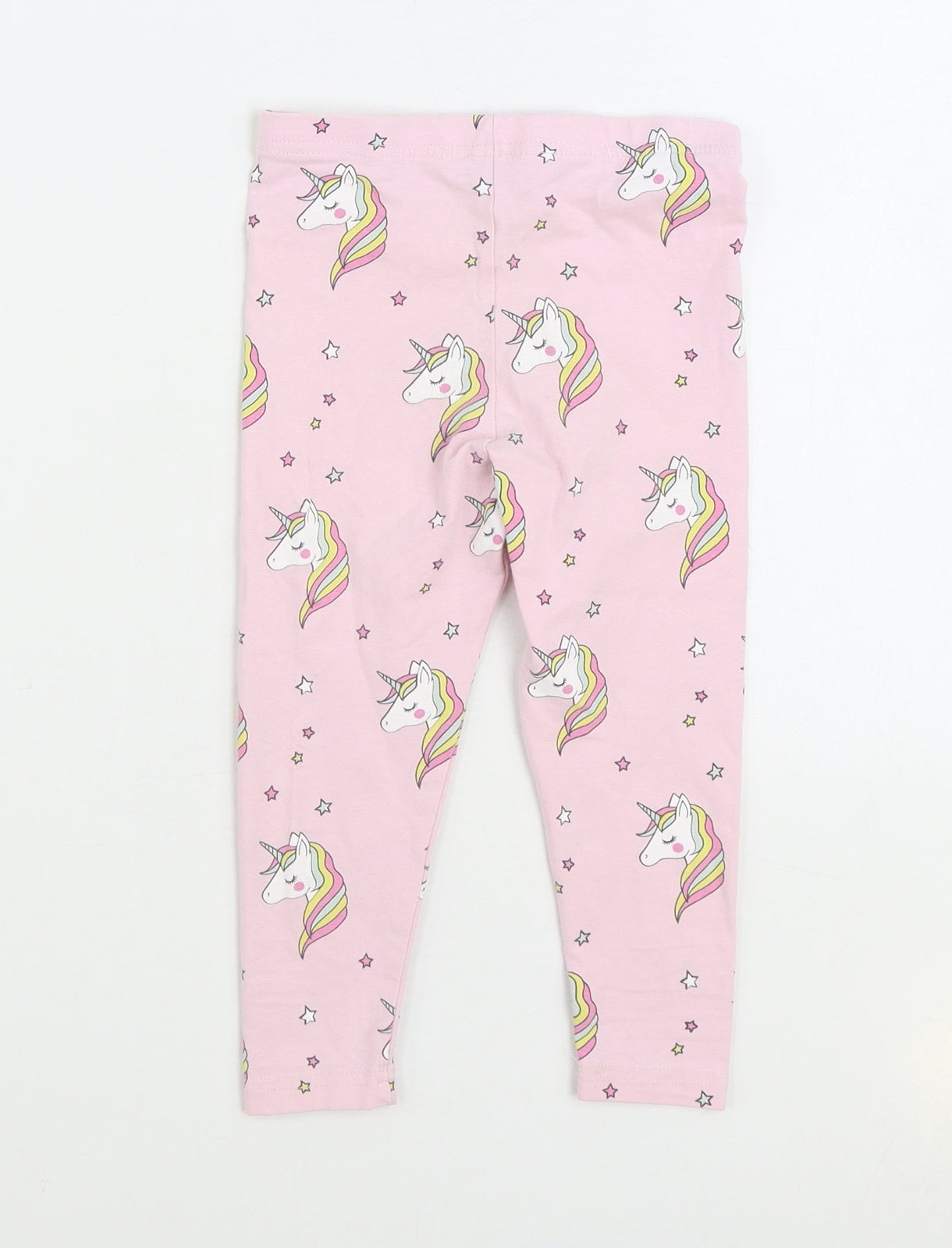 Primark Girls Pink Geometric Cotton Jogger Trousers Size 3-4 Years Regular Pullover - Unicorn