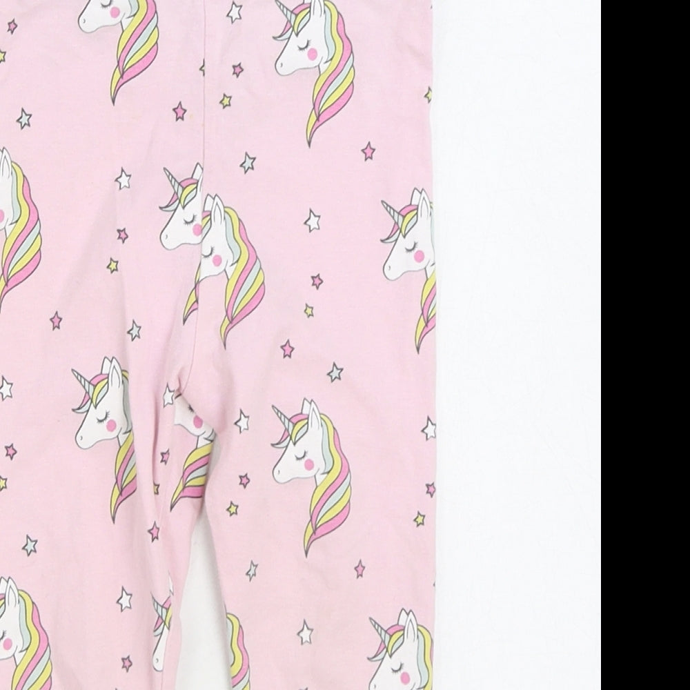Primark Girls Pink Geometric Cotton Jogger Trousers Size 3-4 Years Regular Pullover - Unicorn