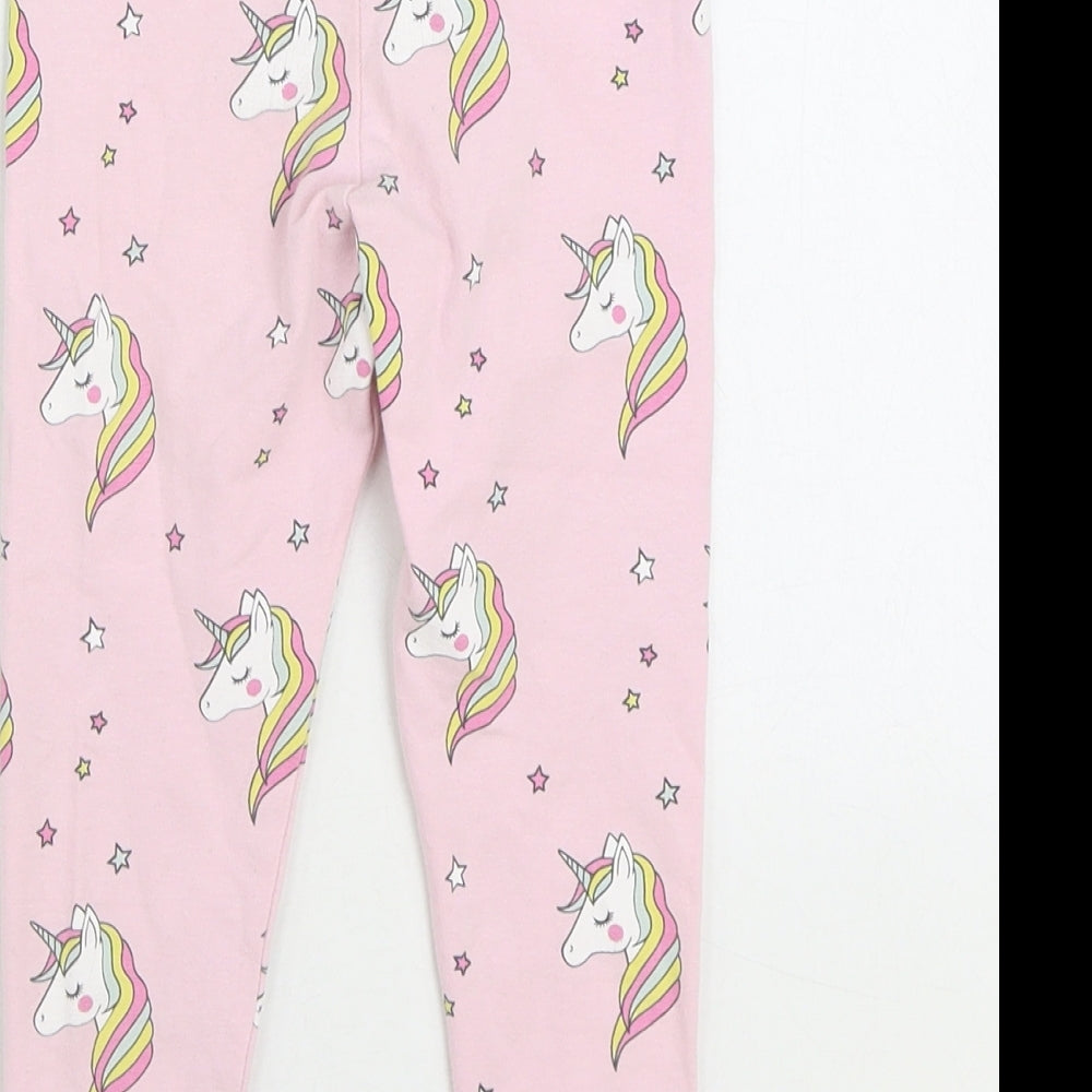 Primark Girls Pink Geometric Cotton Jogger Trousers Size 3-4 Years Regular Pullover - Unicorn
