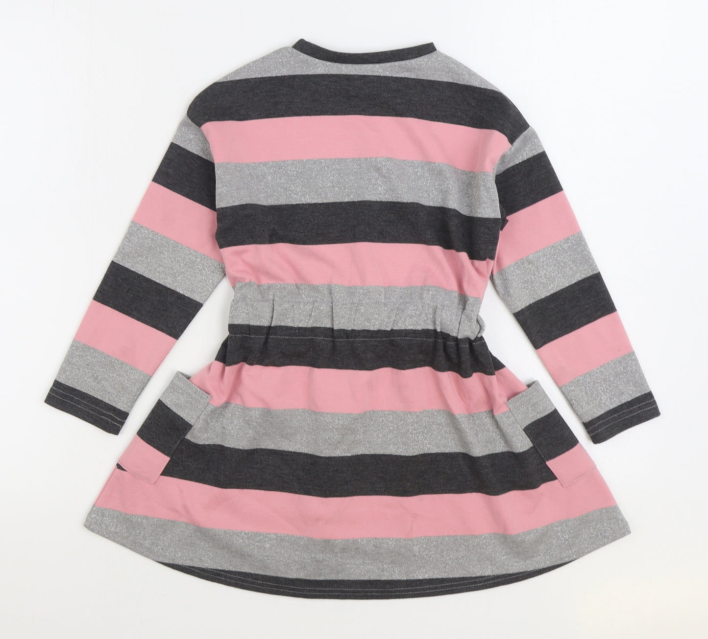 Mayoral Girls Multicoloured Striped Polyester Jumper Dress Size 6-7 Years Round Neck Pullover