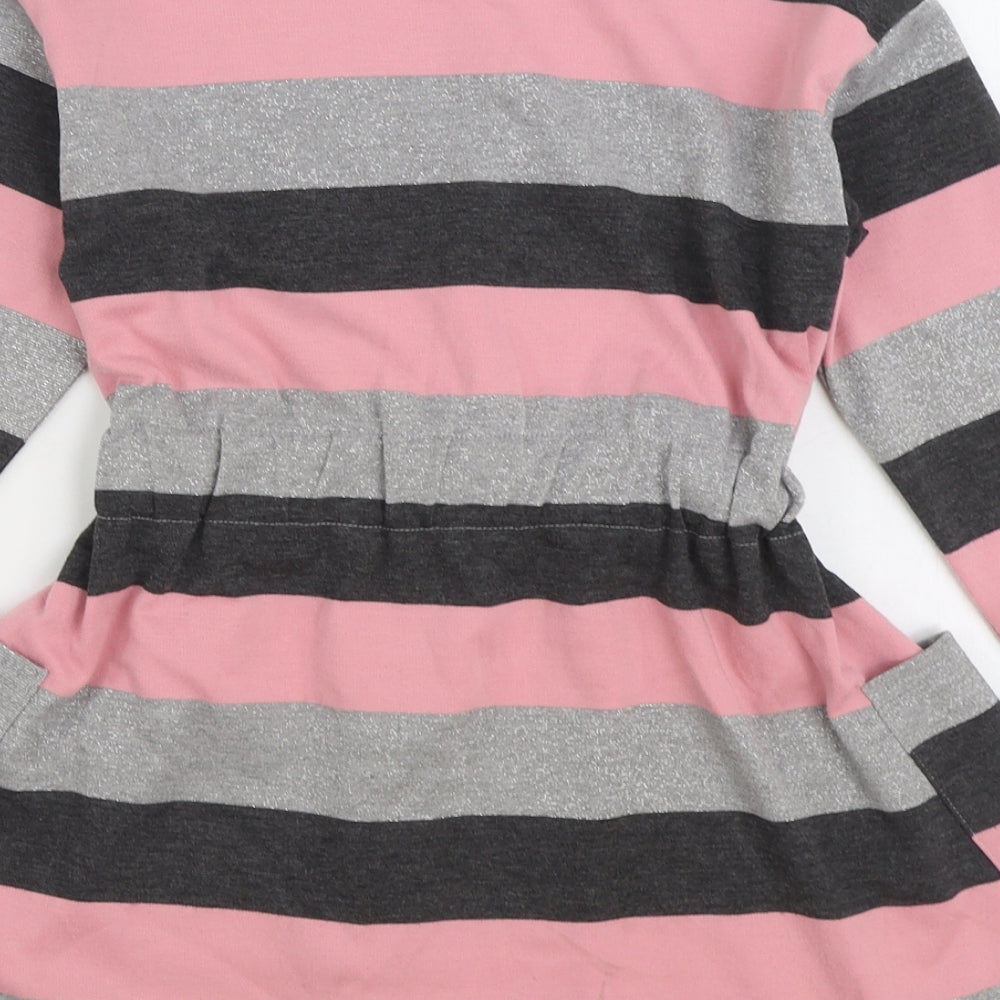 Mayoral Girls Multicoloured Striped Polyester Jumper Dress Size 6-7 Years Round Neck Pullover
