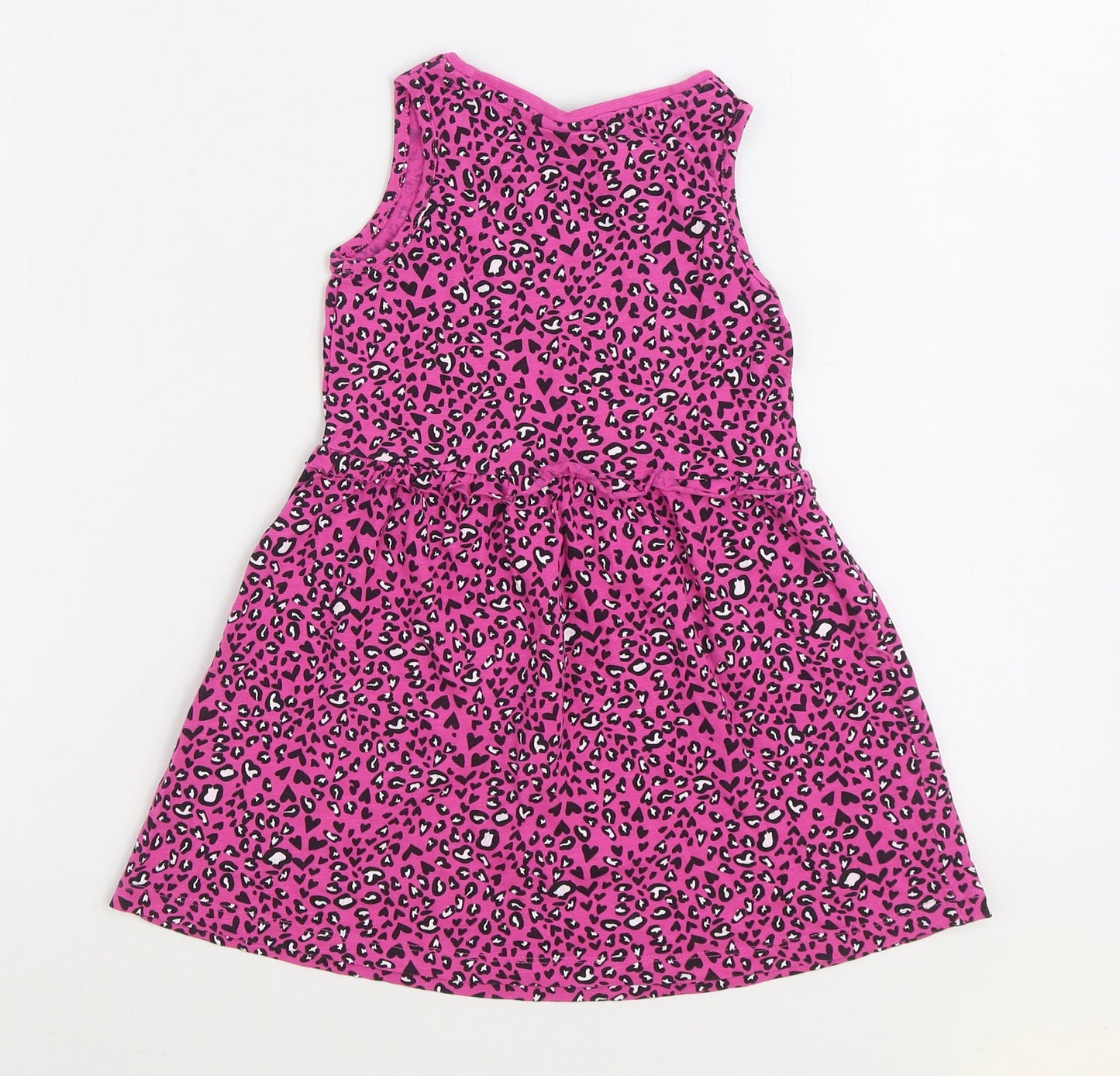 Matalan Girls Pink Animal Print 100% Cotton Skater Dress Size 4 Years Round Neck Pullover - Leopard Print