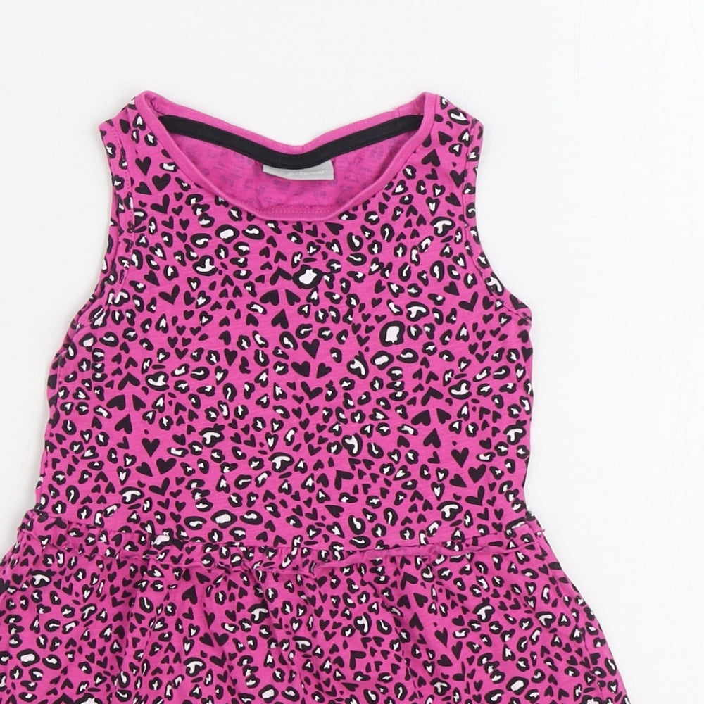 Matalan Girls Pink Animal Print 100% Cotton Skater Dress Size 4 Years Round Neck Pullover - Leopard Print