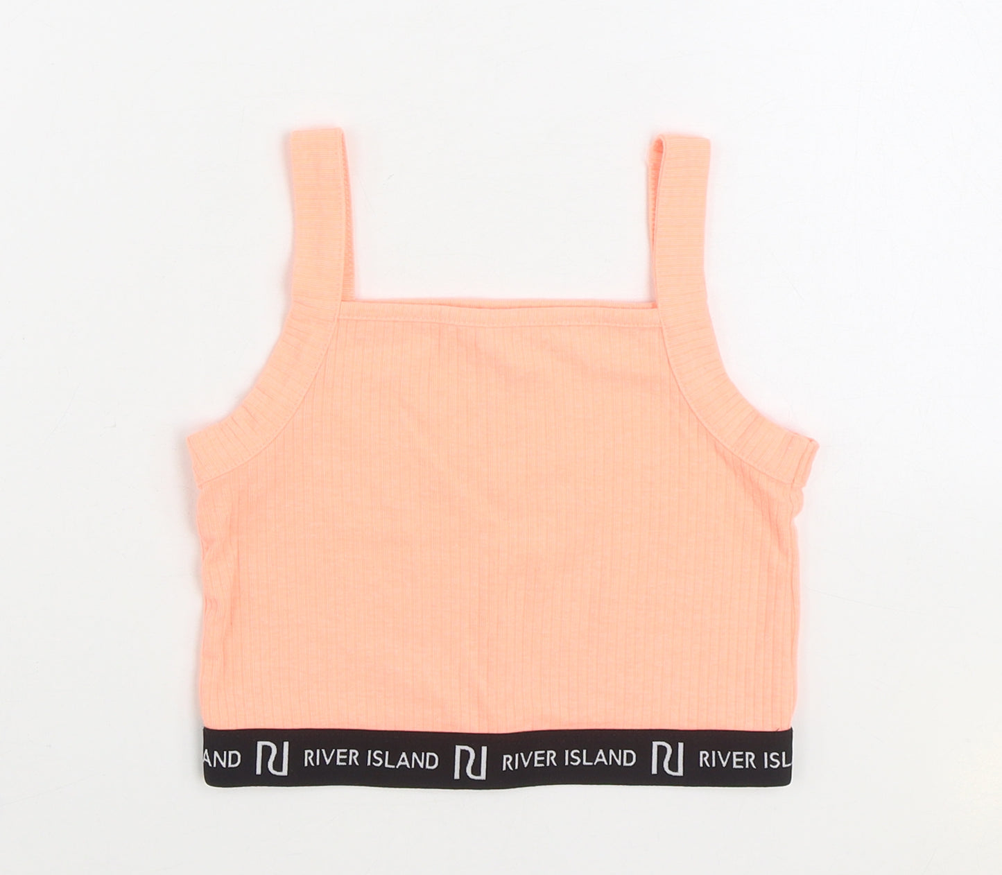 River Island Girls Pink Cotton Cropped Tank Size 9-10 Years Square Neck Pullover