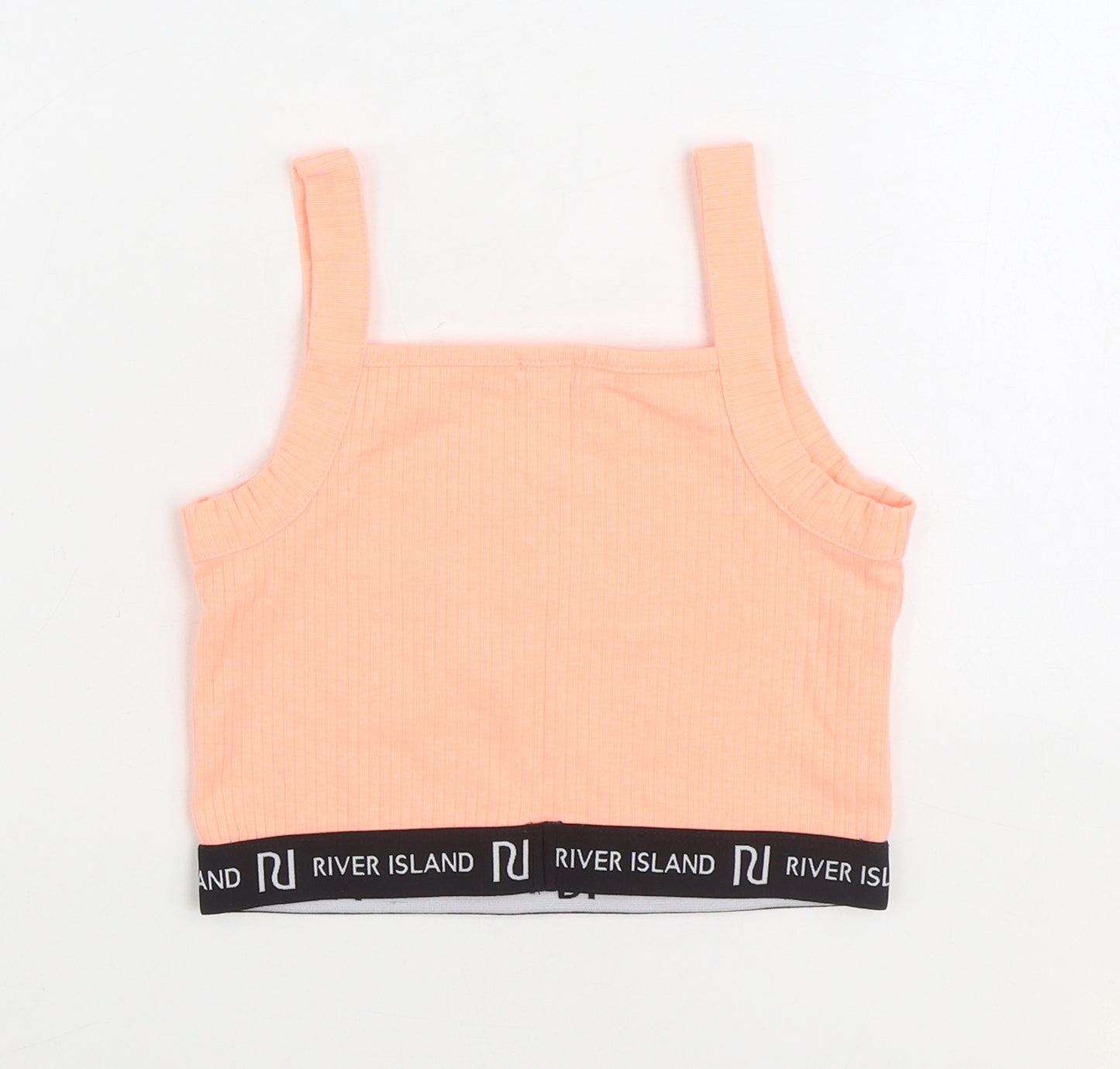 River Island Girls Pink Cotton Cropped Tank Size 9-10 Years Square Neck Pullover