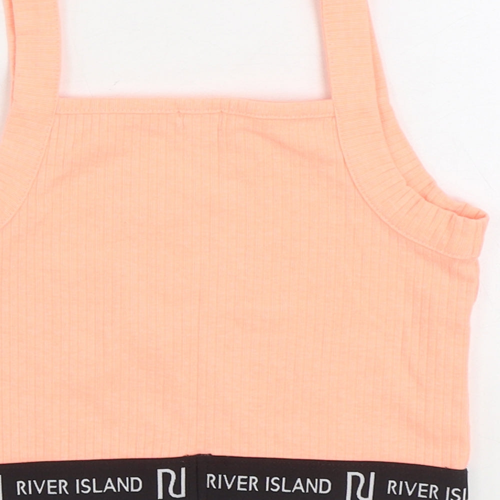 River Island Girls Pink Cotton Cropped Tank Size 9-10 Years Square Neck Pullover