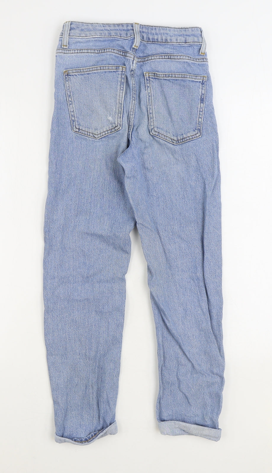 New Look Girls Blue Cotton Tapered Jeans Size 12 Years Regular Zip - Distressed