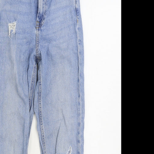 New Look Girls Blue Cotton Tapered Jeans Size 12 Years Regular Zip - Distressed
