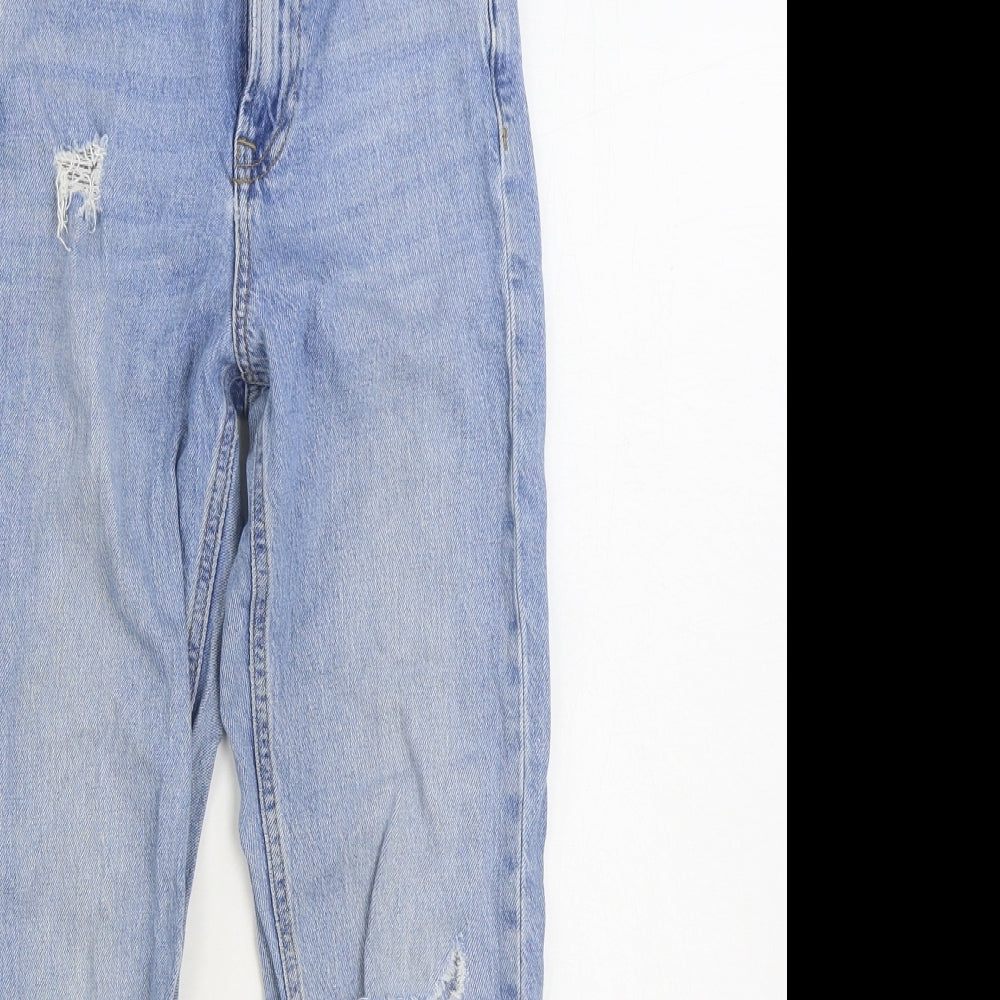 New Look Girls Blue Cotton Tapered Jeans Size 12 Years Regular Zip - Distressed
