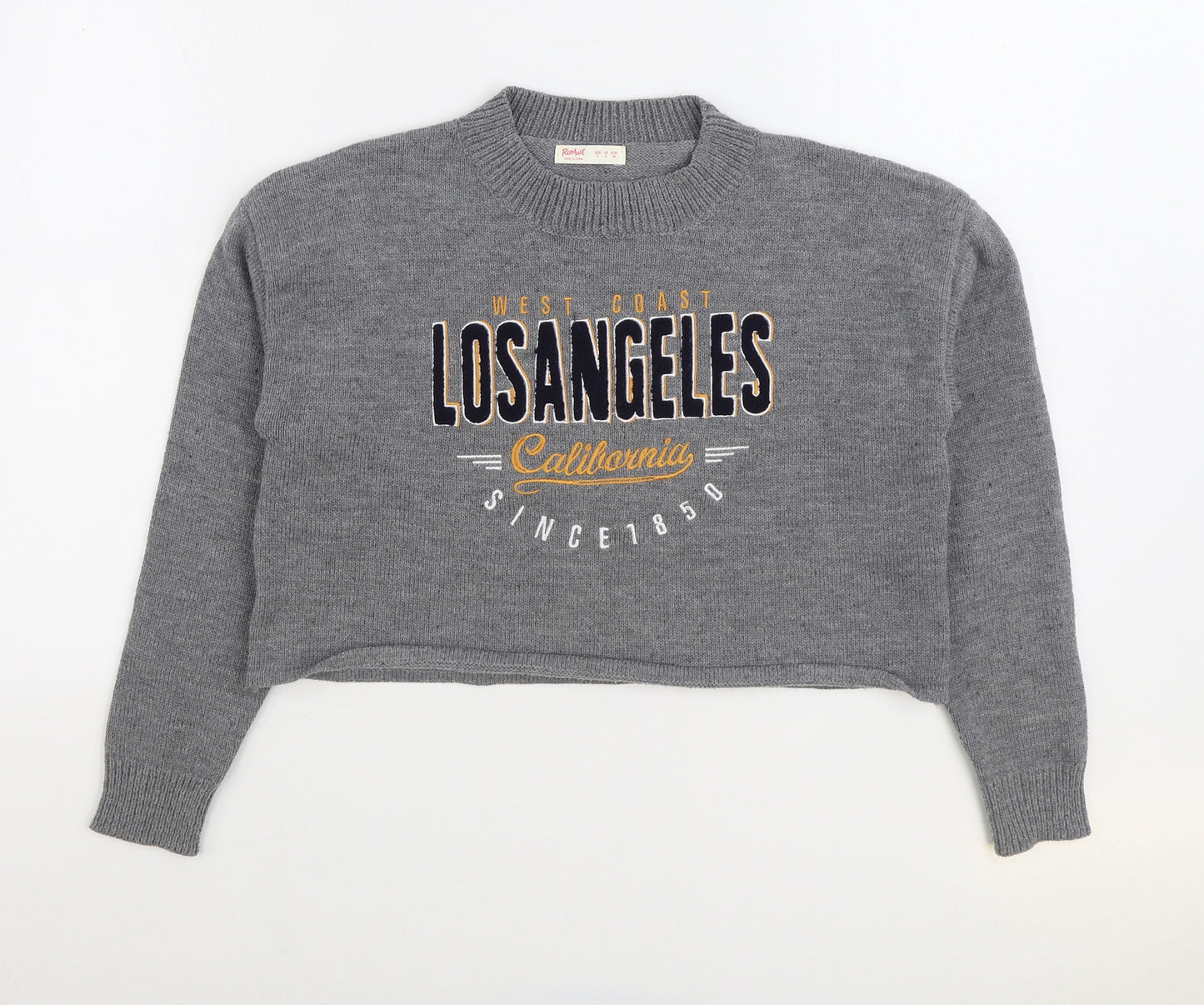 ROMWE Womens Grey Round Neck Acrylic Pullover Jumper Size S - Los Angeles, Cropped