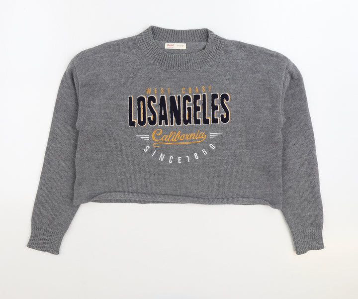 ROMWE Womens Grey Round Neck Acrylic Pullover Jumper Size S - Los Angeles, Cropped
