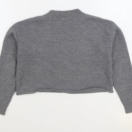 ROMWE Womens Grey Round Neck Acrylic Pullover Jumper Size S - Los Angeles, Cropped