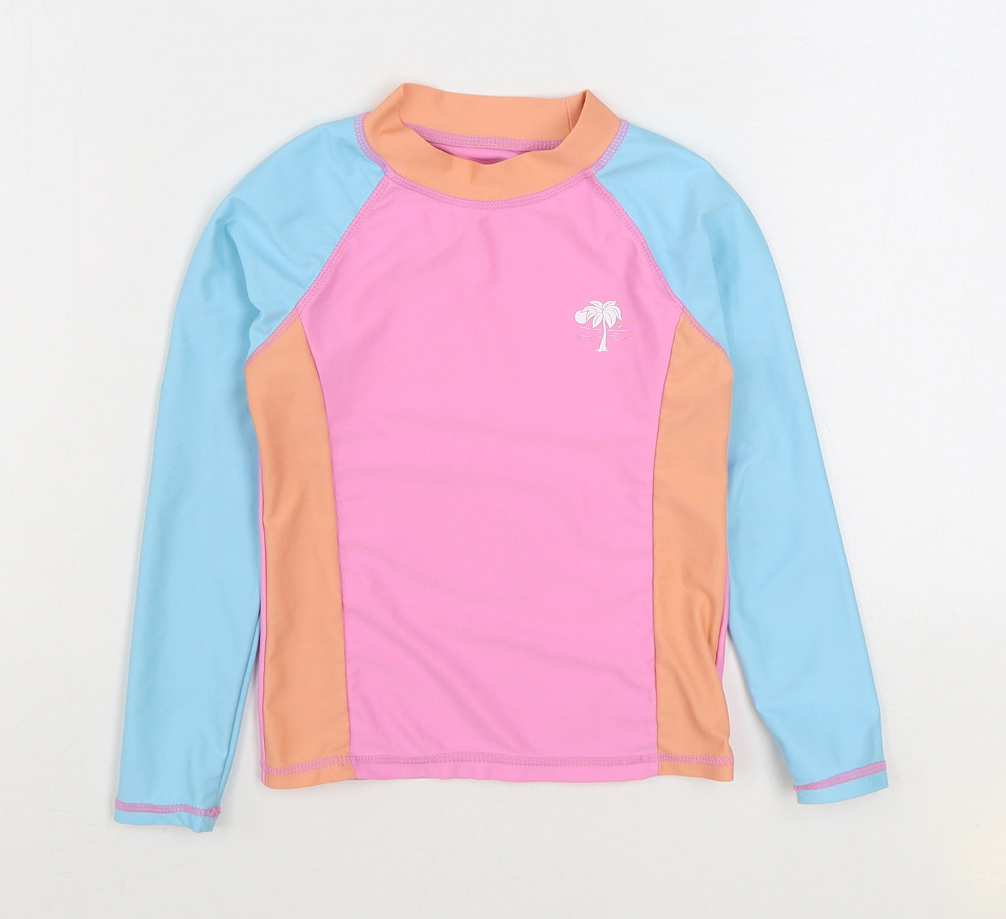 Dunnes Stores Girls Multicoloured Colourblock Polyester Basic T-Shirt Size 5-6 Years Round Neck Pullover - Swim Top