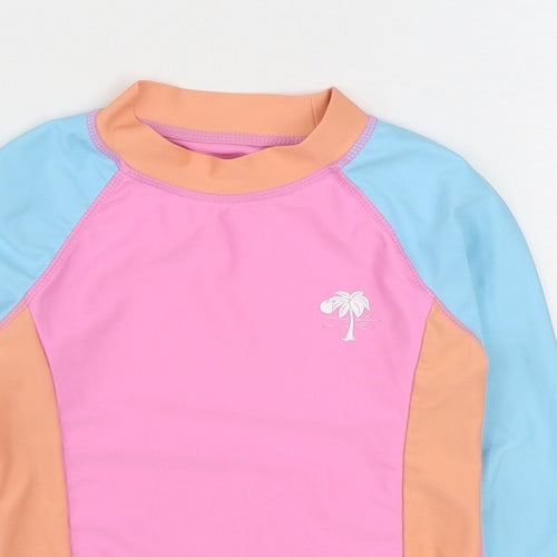 Dunnes Stores Girls Multicoloured Colourblock Polyester Basic T-Shirt Size 5-6 Years Round Neck Pullover - Swim Top