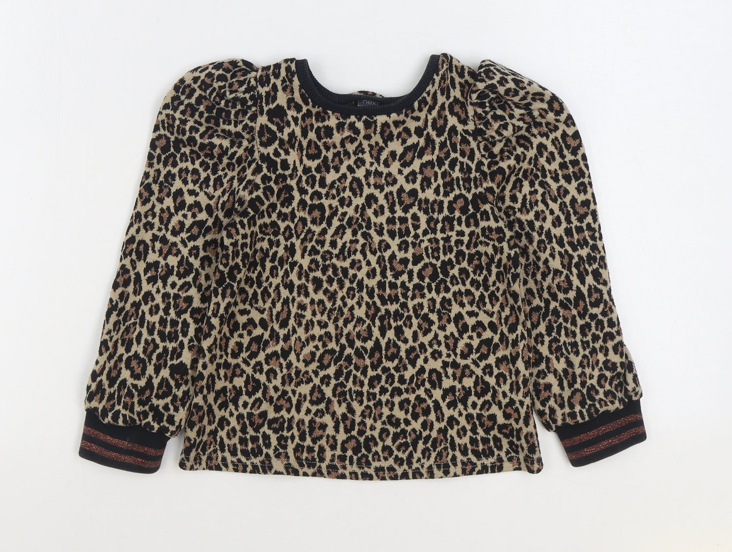 NEXT Girls Brown Animal Print Polyester Pullover Sweatshirt Size 4 Years Pullover - Leopard Print