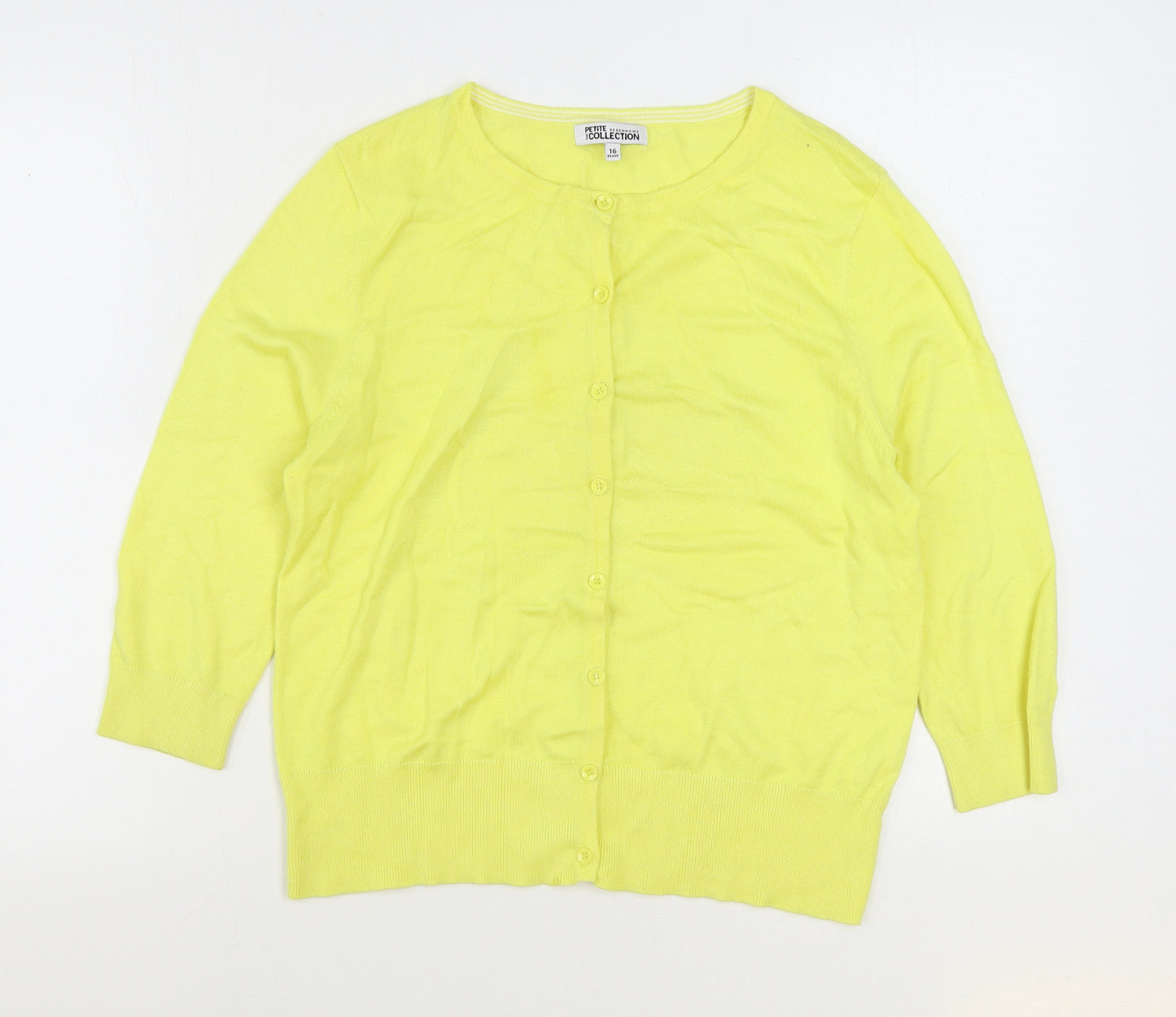Debenhams Womens Yellow Round Neck Viscose Cardigan Jumper Size 16