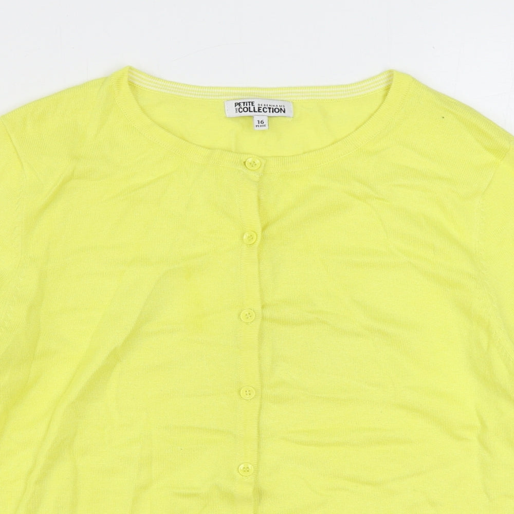 Debenhams Womens Yellow Round Neck Viscose Cardigan Jumper Size 16