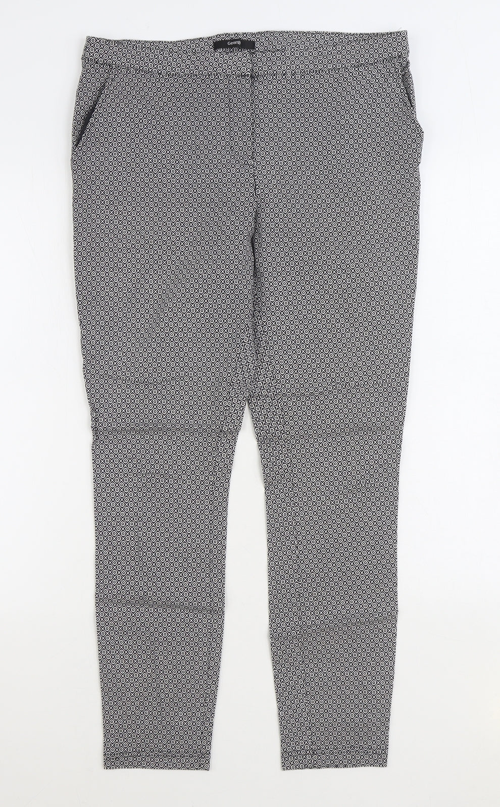 George Womens Black Geometric Viscose Trousers Size 14 L27 in Regular Zip