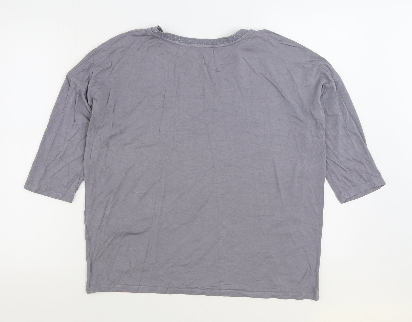 Bonmarché Womens Grey Geometric Polyester Basic Blouse Size 14 Round Neck
