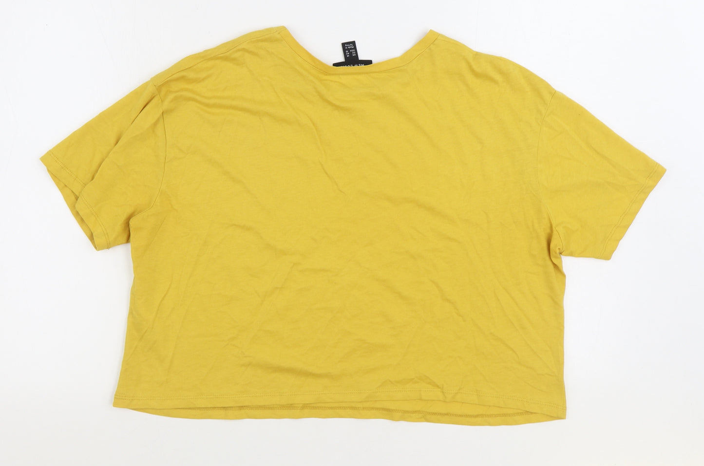 New Look Womens Yellow 100% Cotton Basic T-Shirt Size 14 Round Neck - Moon and back