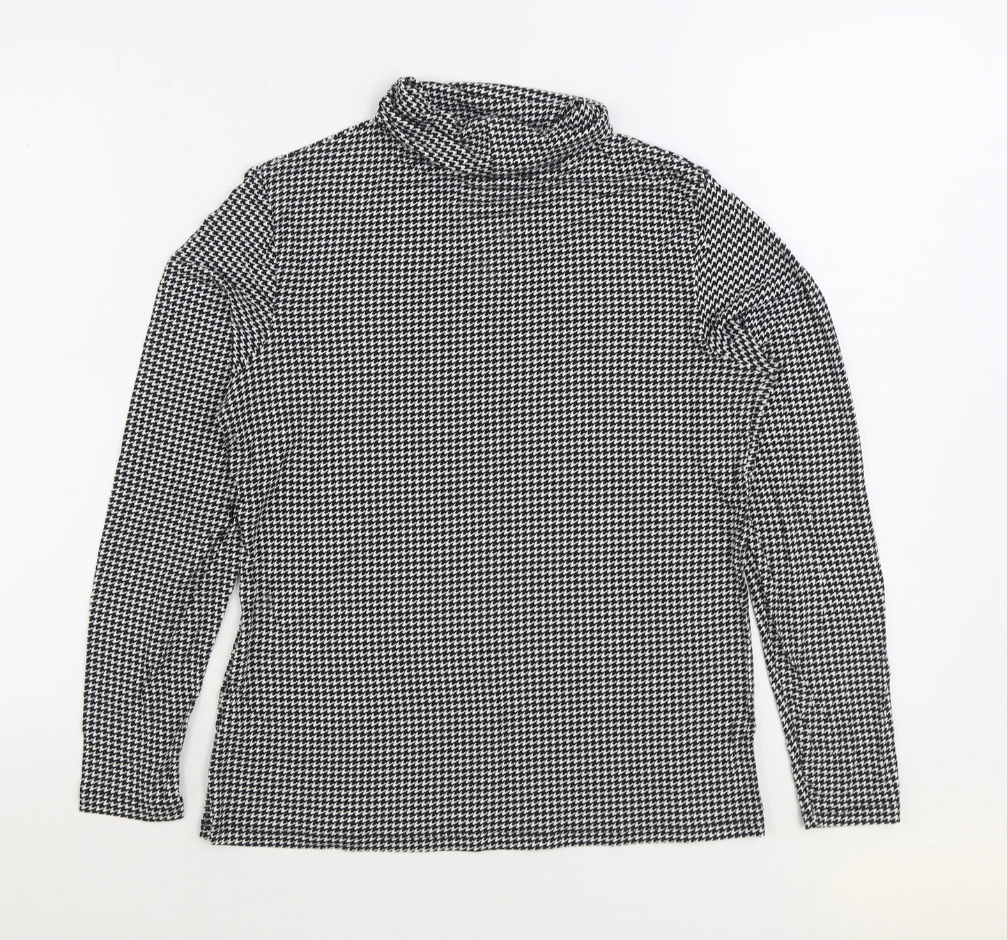 Dorothy Perkins Womens Black Geometric Viscose Basic T-Shirt Size 14 Roll Neck - Houndstooth